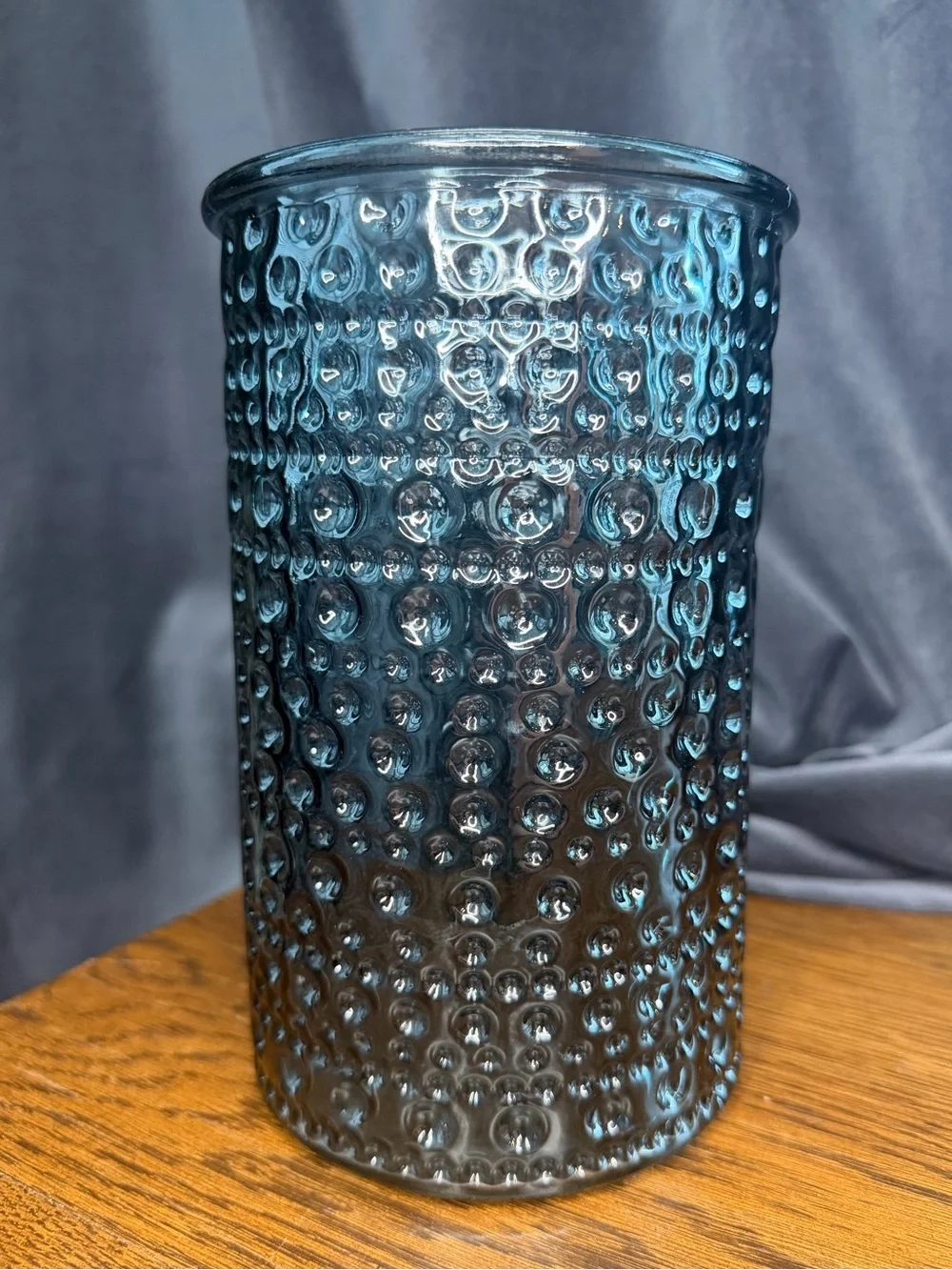 Vintage Bubble Textured Blue Gray Glass Cylinder Vase -DPS Bubble Mold